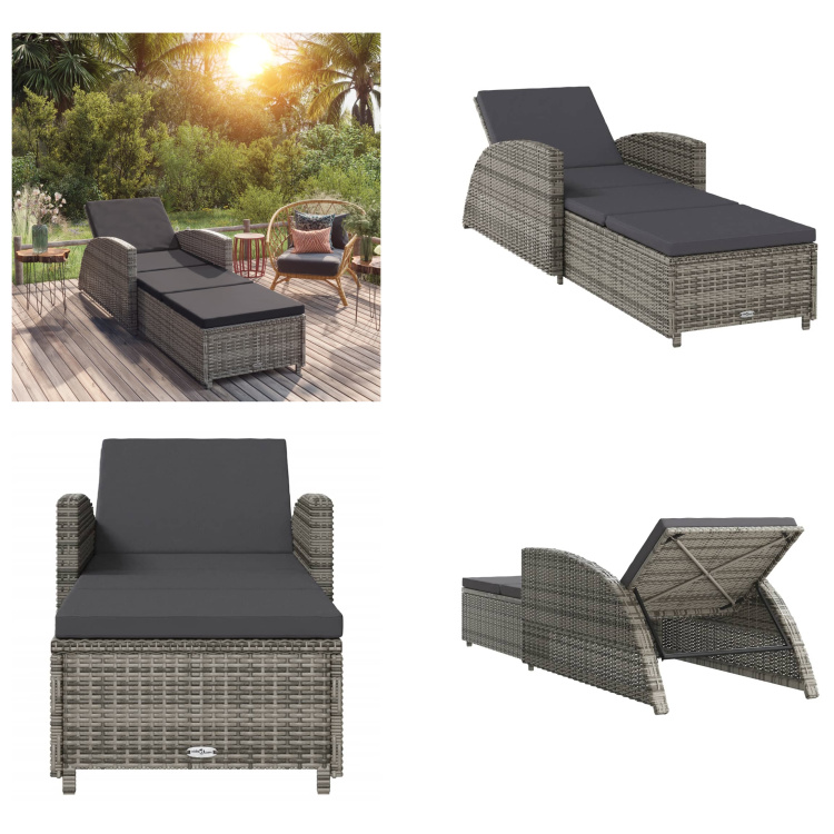 vidaXL Sonnenliege mit Dunkelgrauer Auflage Poly Rattan Grau - Sonnenliege - Sonnenliegen - Gartenliege - Gartenliegen