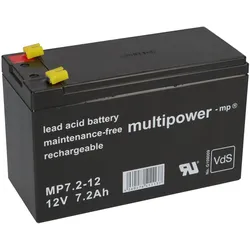Multipower MP7,2-12 AGM Bleiakku 12V 7,2Ah Faston 4,8 mm für USV, Alarmanlage & Notbeleuchtung