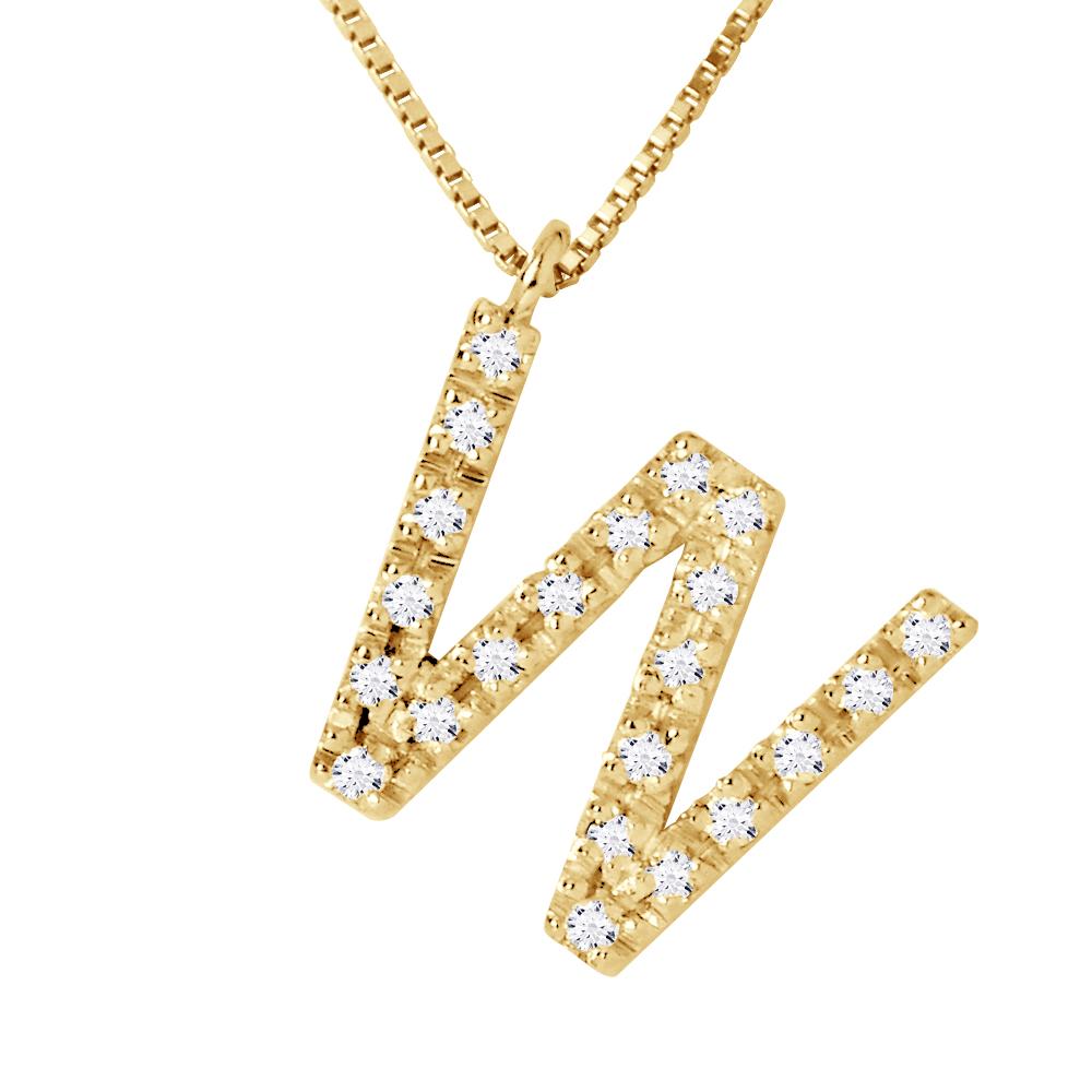 Collar ABC Diamonds 0,12 Cts letter "W" Yellow Gold 18k