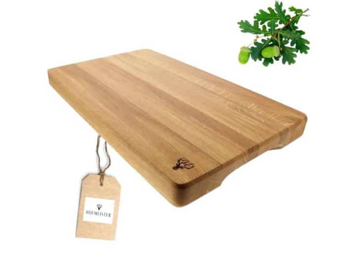 HOFMEISTER® Massives rechteckiges Schneidebrett aus Eichenholz mit praktischen seitlichen Griffen, Holzbrett, Küchenbrett - Geschenk für Hobbyköche, 50 cm