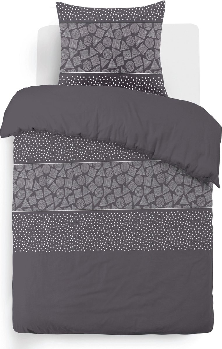 VISION home Arthur Dekbedovertrekset - 100% katoen - Eenpersoons - Grijs en wit - 140 x 200 cm