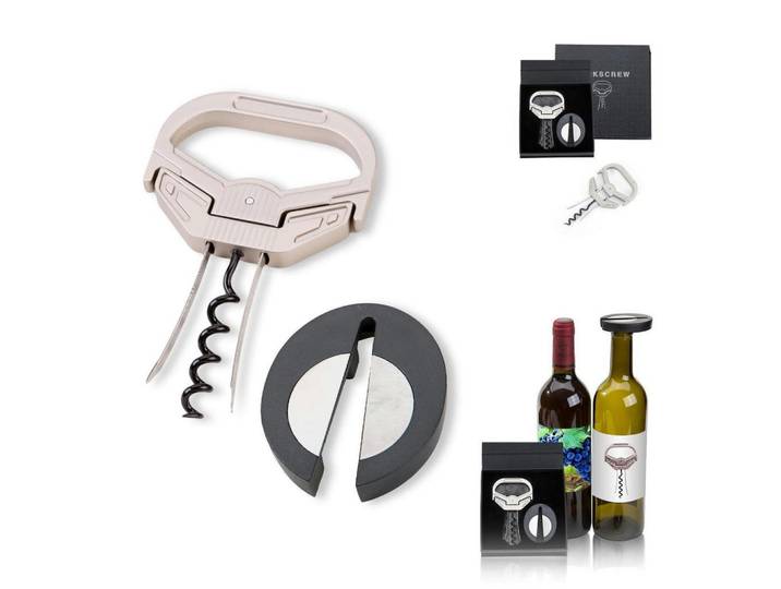 Weinöffner Set mit Kapselschneider und Zwei-Zinken-Entferner, Beige, Metall, 12 cm, Barzubehör & Weinzubehör, Barzubehör