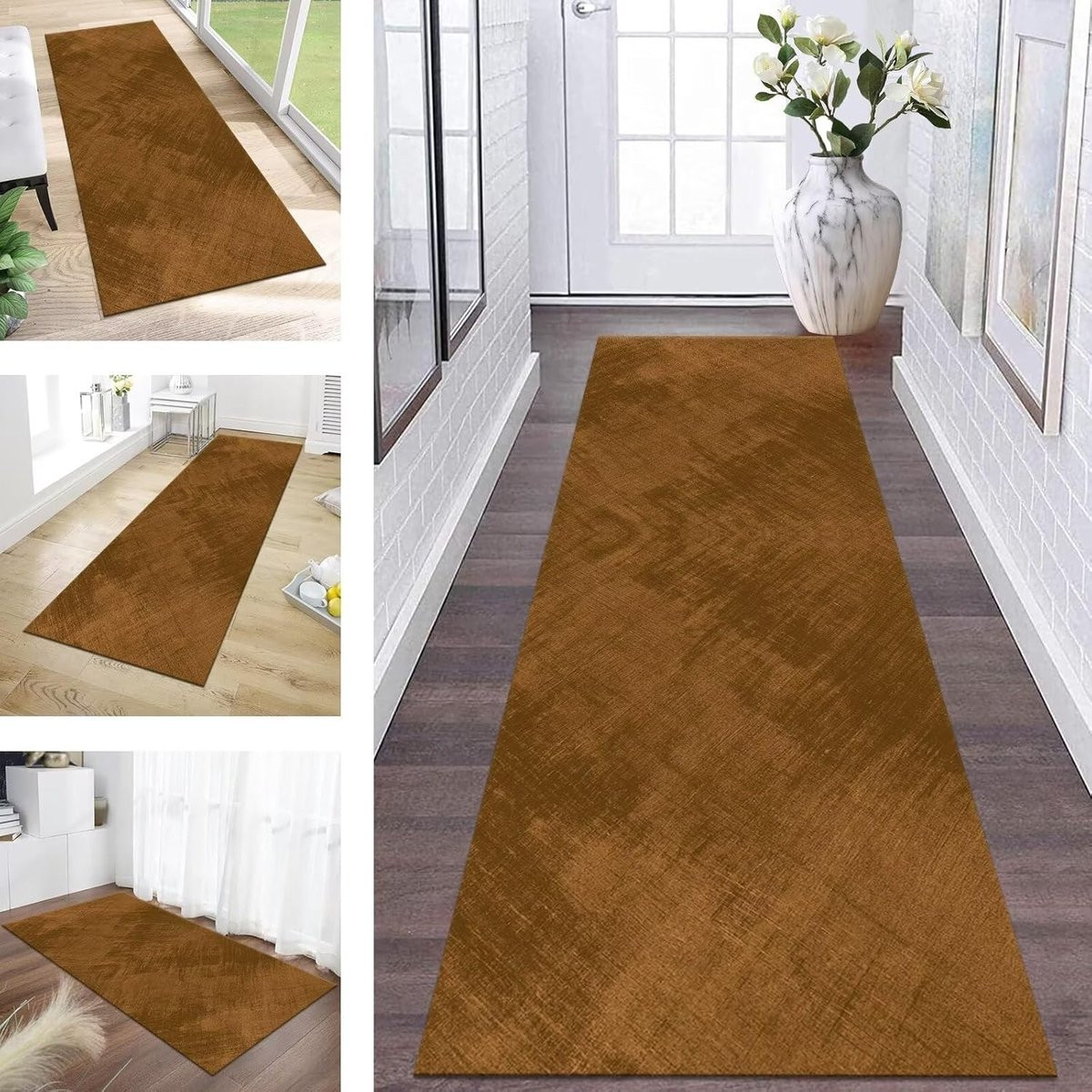 Karpet Runner Wasbaar Antislip Vloerkleed Bruin 120 x 120 cm