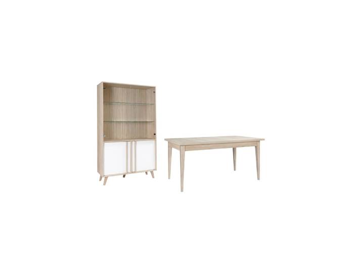 Salle À Manger Complète Malmo Avec Table Extensible Et Vitrine Led – Chêne Clair Et Blanc