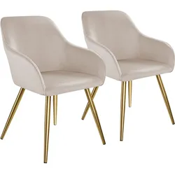 TecTake GmbH tectake Esszimmerstuhl Marilyn Samtoptik, goldene Stuhlbeine - 2er Set taupe/gold