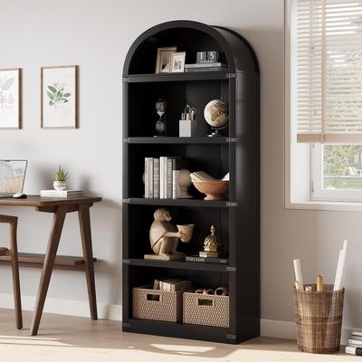 Garvee "71.65"" Farmhouse 5-Tier Arched Bookcase for Home Office"