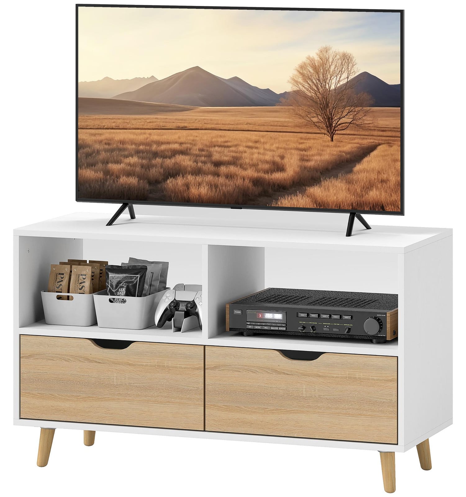 HOMCOM TV-kast modern met 2 opbergvakken en 1 lade, wit, Breedte: 99 cm