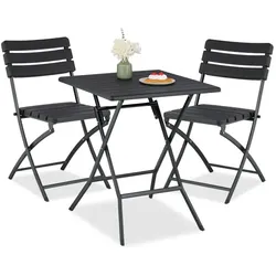 Relaxdays Balkonmöbel Set 3-teilig in Holzoptik Schwarz