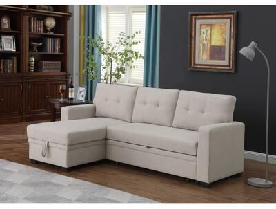 Modern Upholstered Sectional Sofa with Convertible Sleeper and Chaise by GDFStudio