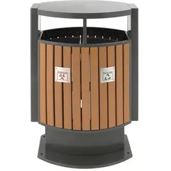 Mülltrennsystem V-Part Abfallbehälter Holz Optik 2 x 39 L Außenbehälter für Abfalltrennung mit Metallinneneimer