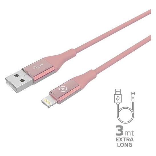 Celly USBLIGHTCOL3MPK Lightning-Kabel 3 m Rosa (3 m) (USBLIGHTCOL3MPK)