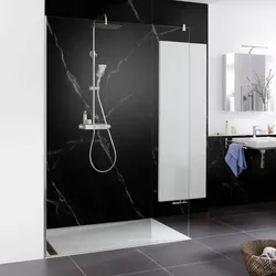 HSK Duschabtrennung Walk-In Glaselement Frontelement-Wandanschlussprofil für bauseitigen Einbau vorab inkl. Keder, Dichtschnur und Stabilisationsbügel „Walk In Pro“ Glas Mattierung mittig (65 cm), Profile Edelstahllook, H: 2000 mm
