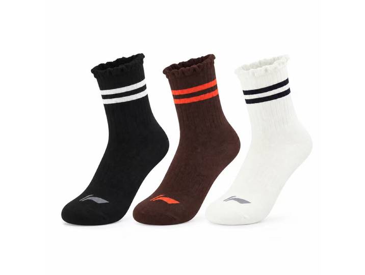 LI-NING Chaussettes mi-hautes (lot de 3) Blanc lait/Noir/Marron coquillage M