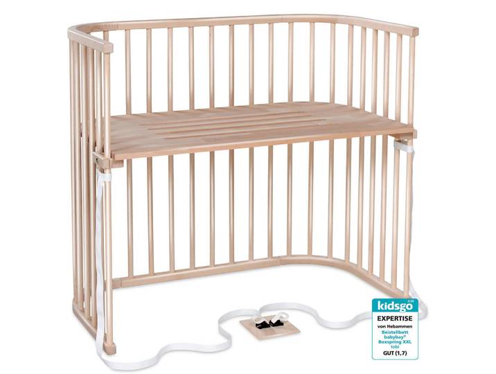 Babybay Beistellbett Boxspring Xxl, Natur, Holz, Buche, massiv, 62x96.50x110 cm, Lattenrost stufenlos höhenverstellbar, höhenverstellbar, Babymöbel, Babybetten, Beistellbetten