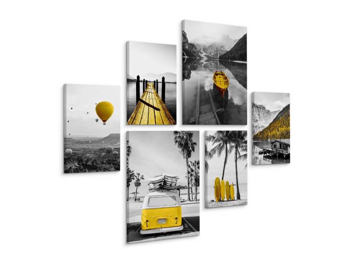 Muralo Leinwandbilder 6-er Set Landschaften 3D, Schwarz, Weiß, Grau, Landschaft/Berg, Baum/Pflanze/Natur, Rechteckig, 90x80 cm, Bilder & Rahmen, Bilder