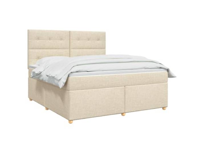 vidaXL Boxspringbett mit Matratze Creme 140 x 190 cm Stoff Bietet perfekt ausgewogene Unterstützung, Anpassbar an deine Wunschhöhe, Praktische und energiesparende USB-Beleuchtung