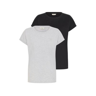 Rundhalsshirt OXMO "Rundhalsshirt OXCoda 2 Pack", Damen, Gr. M, schwarz (schwarz, lgm), Obermaterial: 50% Baumwolle CO. 50% Polyester PES., Shirts Rundhalsshirt