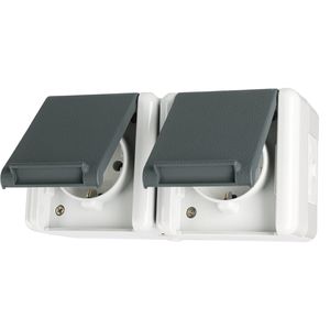 Jung Steckdose 8220 W, WG 800, IP44, Aufputz, 2-fach, grau, Feuchtraum