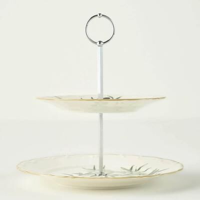 Bella Maison Olive Porcelain 2-Tier Serving Stand