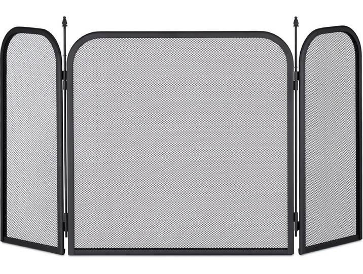 haardscherm gaas - 3 panelen - open haard - vonkenscherm - 52\,5 x 97 cm - staal