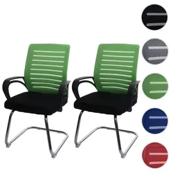 2er-Set Konferenzstuhl HWC-K51, Besucherstuhl Freischwinger, 150kg belastbar Stoff/Textil ~ grün