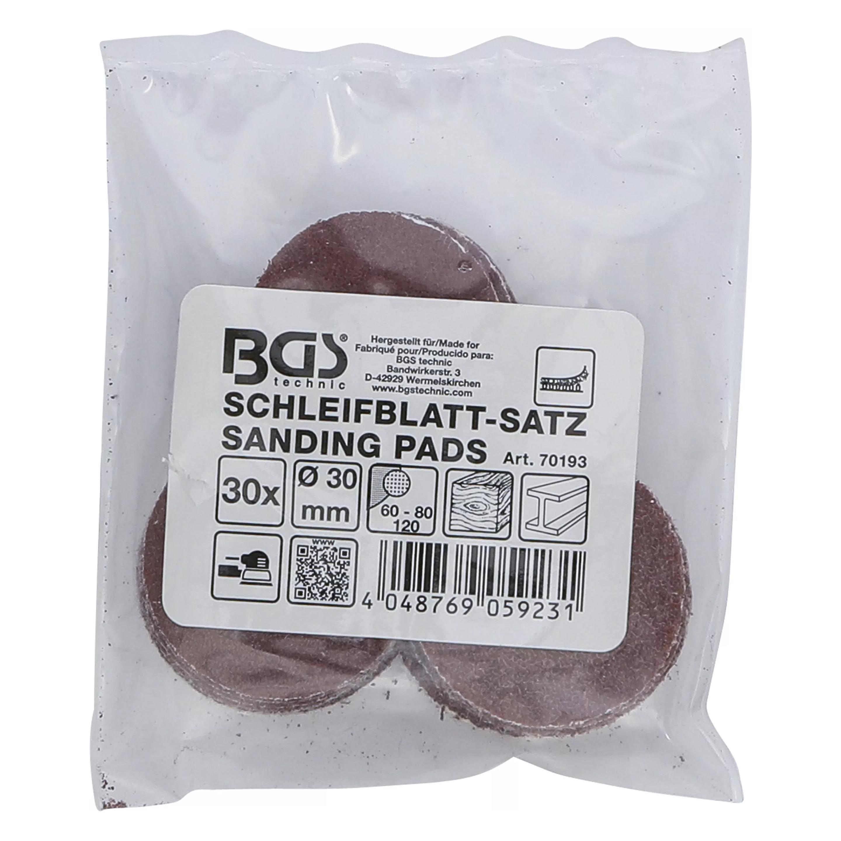 BGS Schleifblatt-Satz für Exzenterschleifer Ø 30 mm K 60 - 80 - 120 30-tlg. (70193)