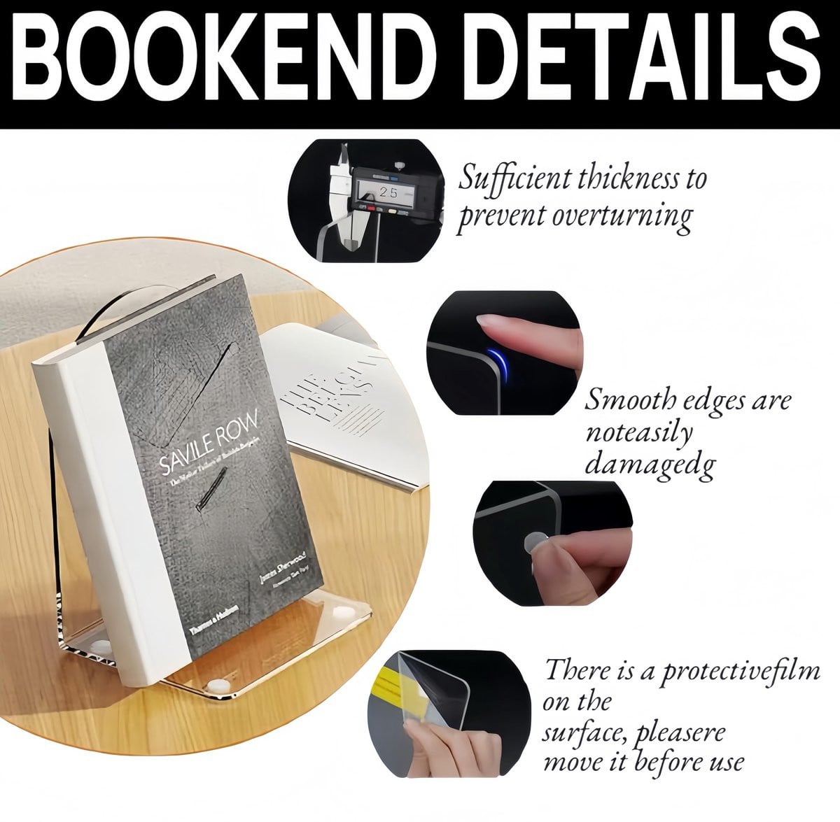Omgoods Transparante Acryl Boekensteunen - 4 Stuks met Antislip Stickers voor Kantoor en School