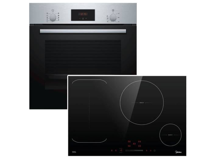 BOSCH Backofen-Set Edelstahl Teleskopauszug + Midea Flex-Induktionskochfeld Booster 77cm