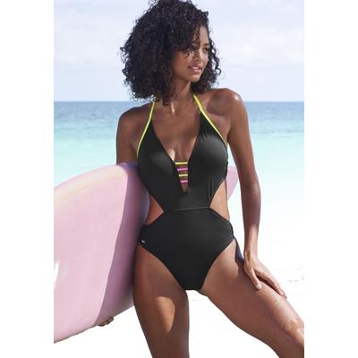 Monokini BUFFALO "Pop", Damen, Gr. 40, N-Gr, schwarz, Obermaterial: 83% Polyamid, 17% Elasthan. Futter: 100% Polyester, kontrastfarbene Details, unifarben, Badeanzüge, Mit kontrastfarbigen Details