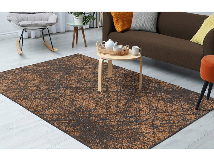Teppich KAYOOM Kalea 225 , gelb, B:160cm H:8mm L:230cm, Polyester, Teppiche, Teppich, Flachgewebeteppich mit Relief-Design, Used-Look, moderne Farben
