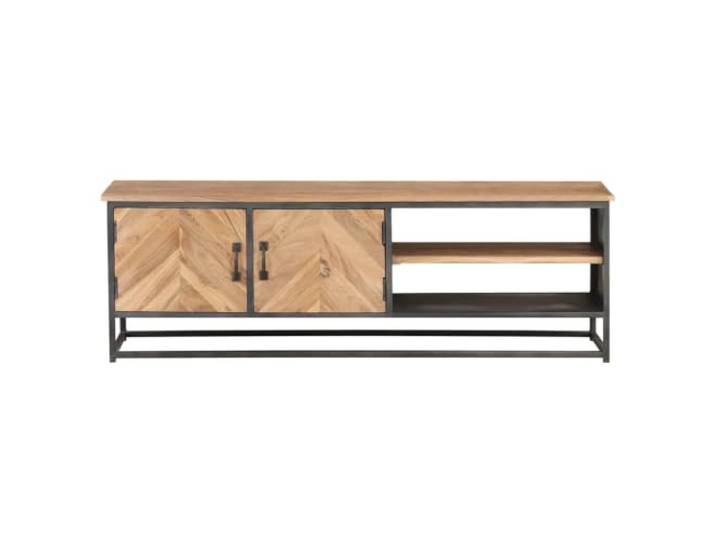 GKHPYURE TV-Schrank 120 x 30 x 40 cm Massivholz Akazie Graue Eisenbasis, Hifi-Konsole, organisierter Raum, einzigartige Maserung, Finish und Industriestil