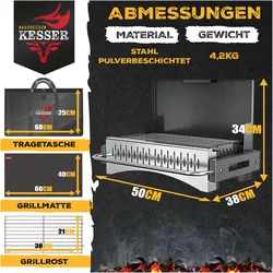 Kesser, Holzkohlegrill,  Klappgrill, Holzkohle, Stahl, Grillrost, Grillmatte & Tasche (38 cm)