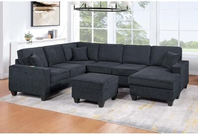 Esofastore Modern Style 5pc Sectional Sofa Set Button Tufted Dark Gray Finish