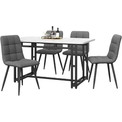 OKWISH Esstisch Set 120x70x75, MDF Tisch Schwarz mit 4 Stühlen Dunkelgrau Leinenbezug, Modern, Praktisch für Küche und Wohnzimmer