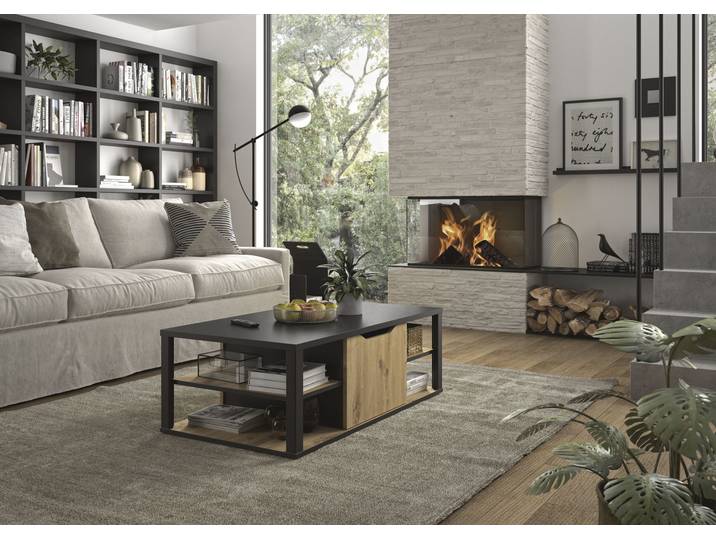 Couchtisch GAMI Buxton , braun (eichefarben artisan, schwarz, schwarz, schwarz), B:110cm H:38cm T:60cm, Tische, Couchtisch, mit 2 Ablagefächern