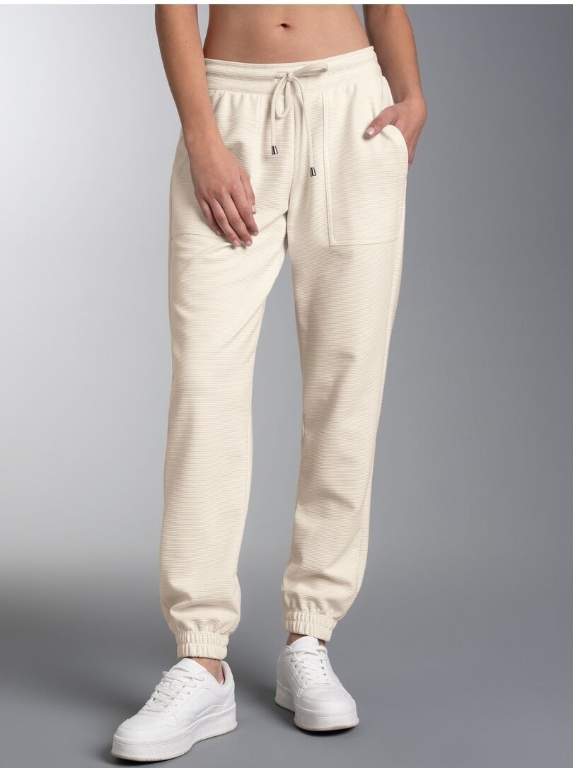 Jerseyhose TRIGEMA "TRIGEMA Bequeme Jogginghose mit großen Taschen", Damen, Gr. XXL, Normalgrößen, natur, Sweatware, 55% Polyester, 45% Baumwolle, Hosen Jerseyhose