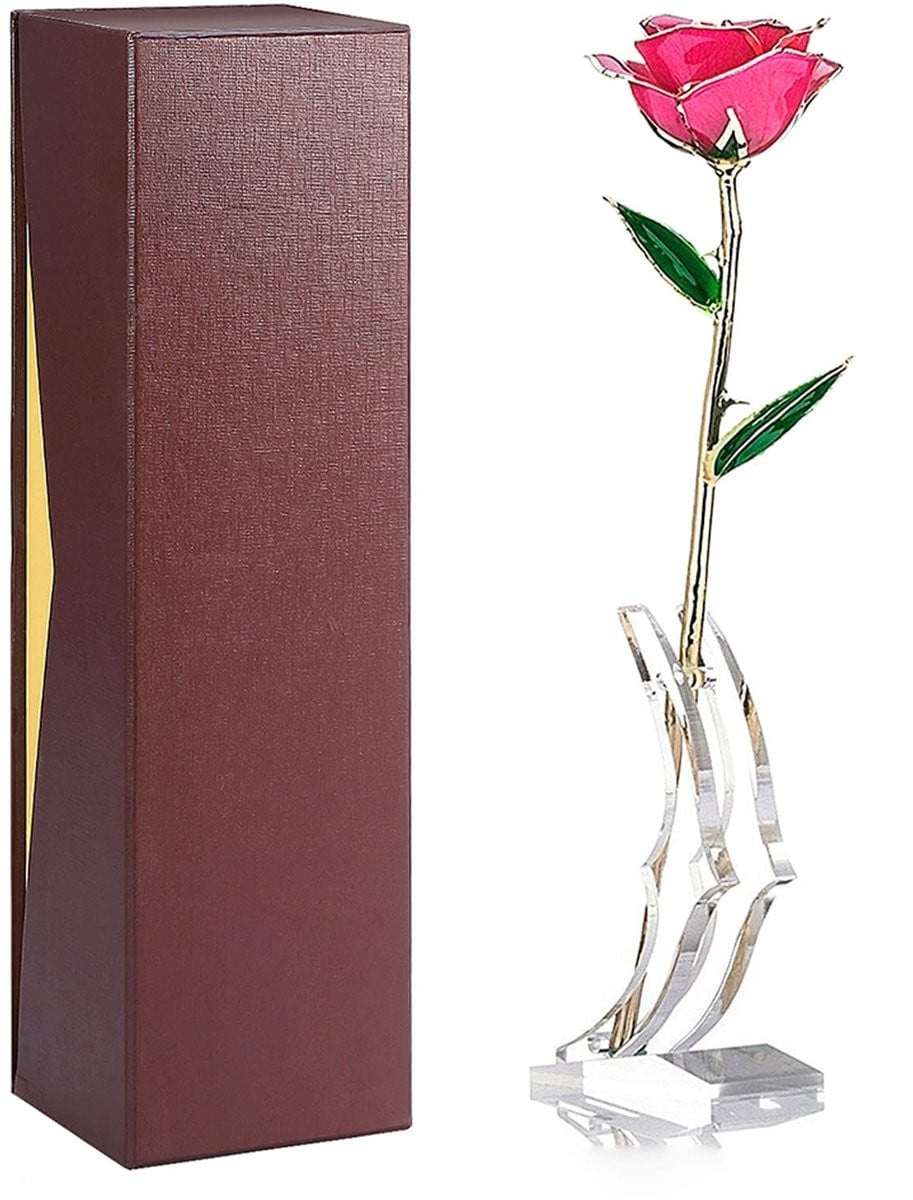 Dailygoods Vergulde Roos 24K - Echte Roze Roos met Hars en Basis