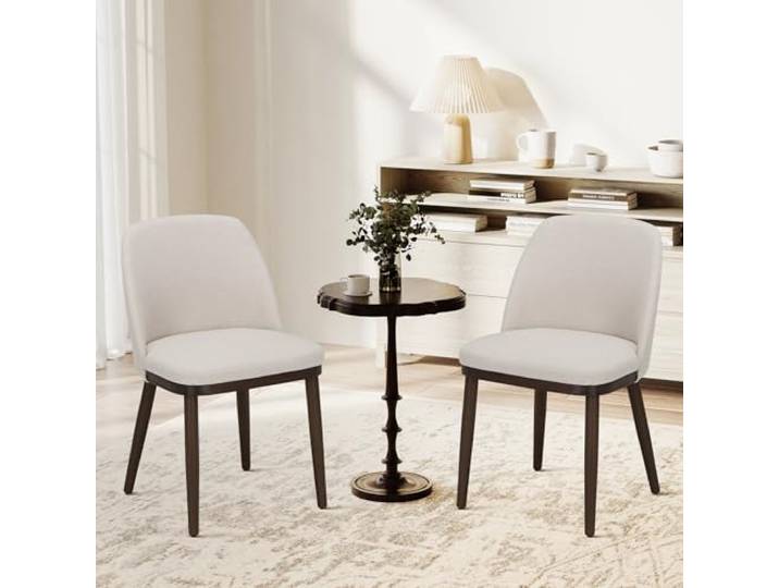 COLAMY Gepolsterte Esszimmerstühle 2er Set, Moderne Küchenstühle mit Rückenlehne, Stoffstuhl mit Holzbeinen für Esszimmer, Küche, Restaurant, Beige