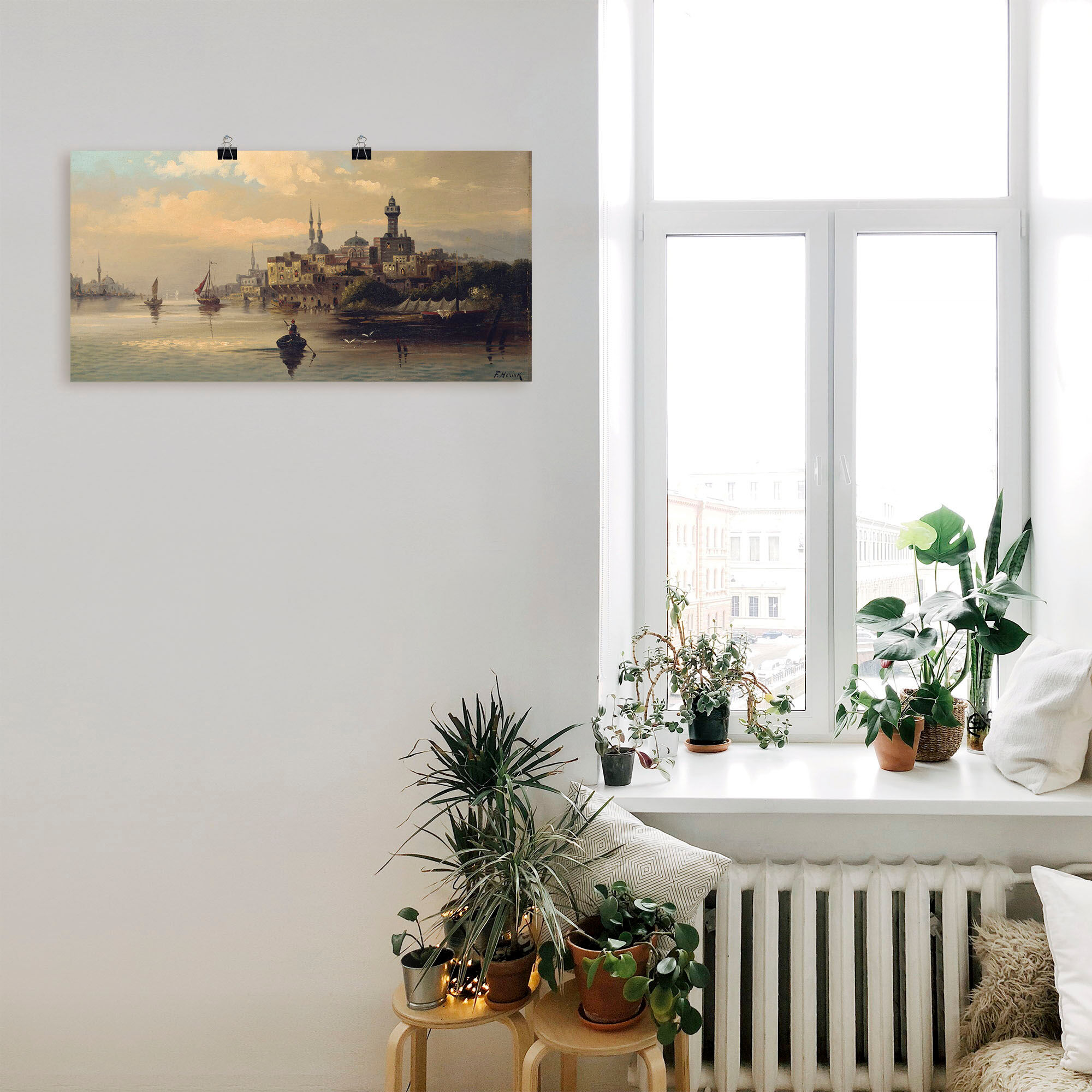 Wandbild ARTLAND "Kauffahrtsschiffe auf Bosporus, Istanbul", blau (farbe bild(er): blau), B:100cm H:50cm, Bilder, Wandbild, als Leinwandbild, Poster in verschied. Grössen farbe bild(er): blau B/H/T: 100cm x 50cm, Poster Gewässer, 1 Stk.