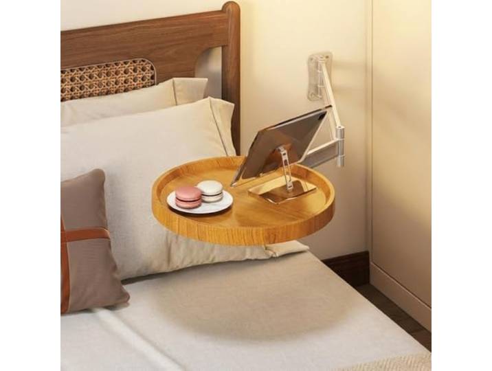 Wandklapptisch aus Holz, Nachttisch wandmontiert, klappbar, 720° drehbar Massivholz-Oberfläche, platzsparendes Design, 720° Neigung, Schlafzimmer & Büro(Natural Wood)
