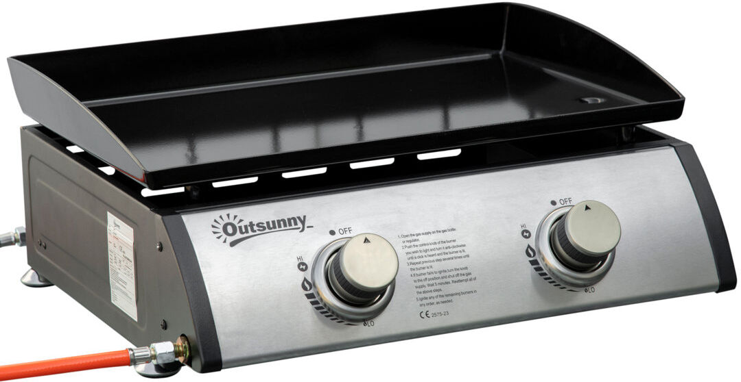 Outsunny Gas Plancha Barbecue Grill 2 Stainless Steel Burners 5kW Stainless Steel 2