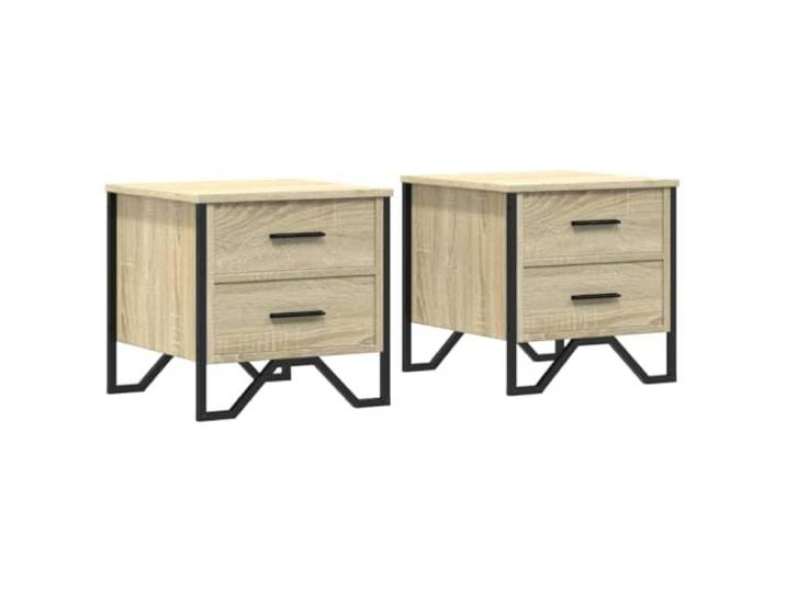 KDVXBCQJH Nachttisch 2er Set Sonoma-Eiche 40x41x40 cm Holzwerkstoff Zwei Schubladen bieten diskreten Stauraum fuer das Schlafzimmer, getragen von stabilen Beinen aus Metall.