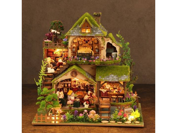 Nouveau bricolage en bois forêt aventures Casa Kits de construction miniatures assemblés maisons de poupée bibliothèque décor à la maison amis cadeaux d'anniversaire