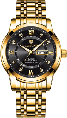Inspire Essentials AquaLuxe Diver 30ATM Luxury Mens Waterproof Watch With Quartz Movement black Gold