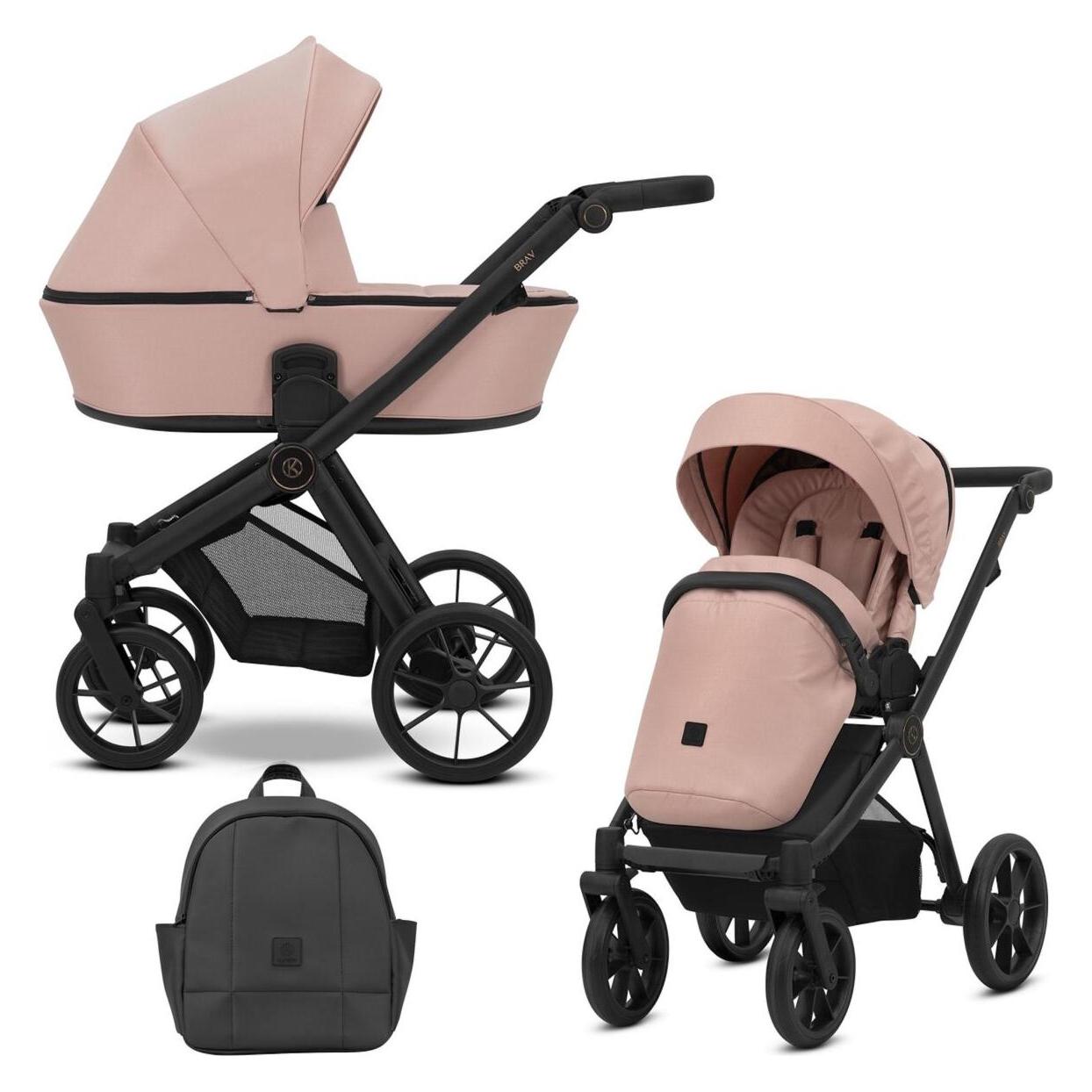 Kunert BRAV 2in1 Kinderwagen in Rosa mit schwarzem Rahmen, Rädern und vielseitigem Zubehör (65280472)