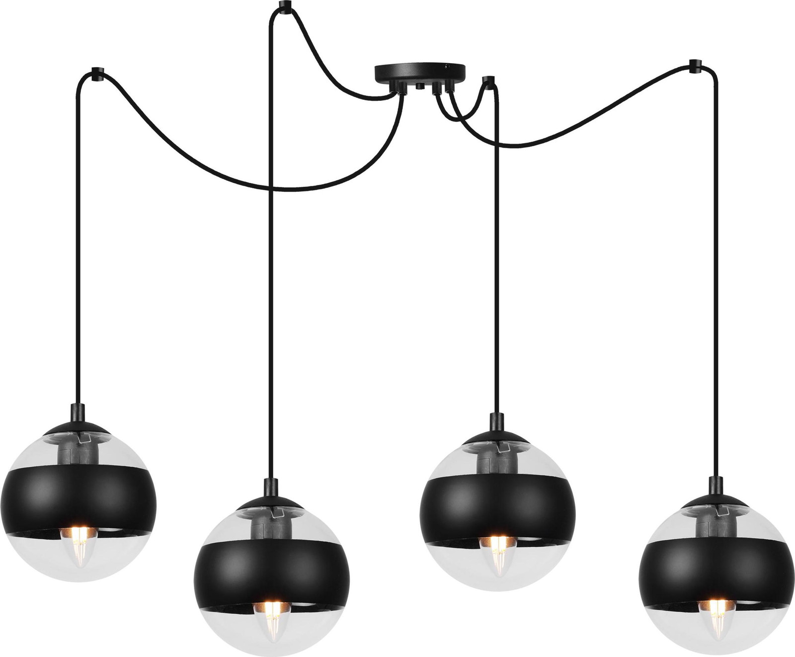 LIGHT HOME LH Toledo Spider-stijl Hanglamp, zwart, met 4 platte lampenkappen en E14 fitting