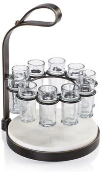 Zodax Tequilero 10-Piece Tequila Shot Set with Marble Cutting Board