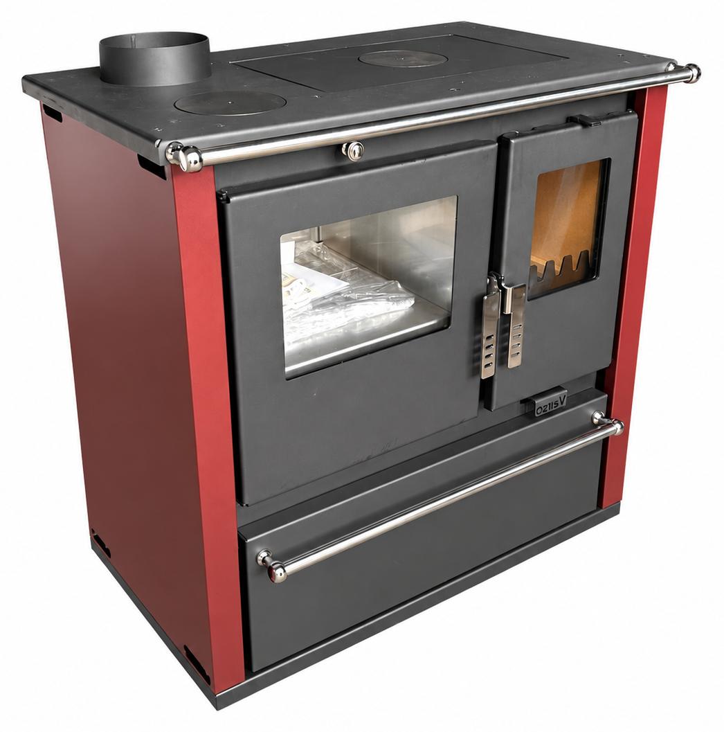 - Verso CS Plus Inox Bordo 7,7 kW mit Ofen, Kochfeld & Holzfach links