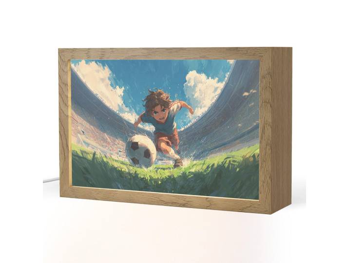 OnlyWow Nachttischlampe - Stadion - Fußballer - Ball - 30x20 cm, Blau, Holzwerkstoff, Rechteckig, LED integriert, 30x20x8 cm, Lampen & Leuchten, Innenbeleuchtung, Nachtlicht