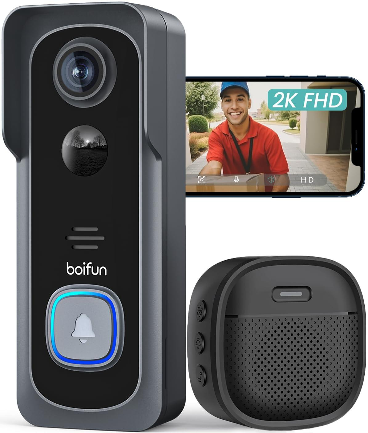 BOIFUN WLAN videodeurbel met ultra-HD camera, compatibel met Alexa